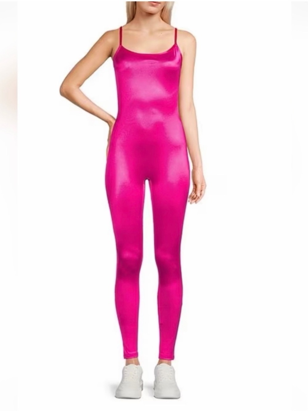 80’s Hot Pink Shiny Aerobics Rollerskating Unitard Catsuit 1pc spandex Jumpsuit